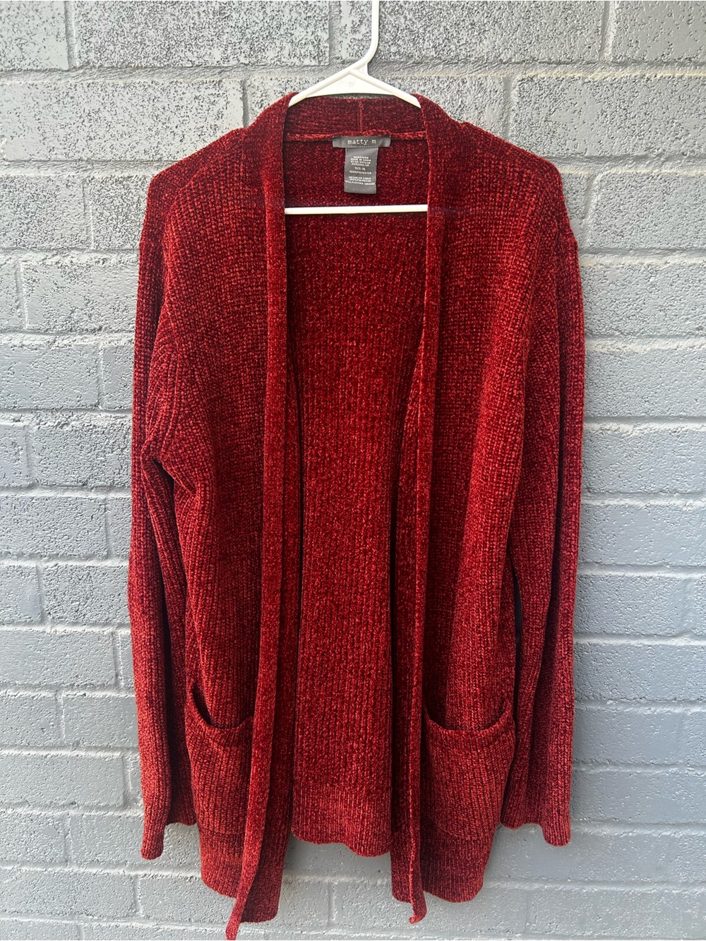 Matty M Chenille Open-Front Cardigan Plump Maroon Red Knit